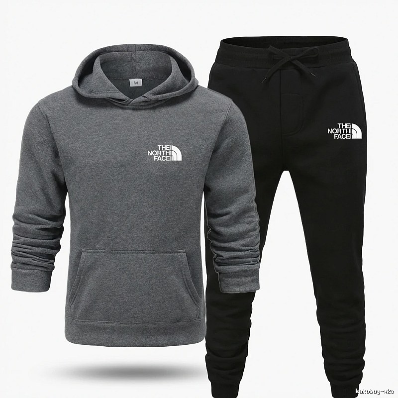 The North Face Simple Gray and Black Sportswear Set