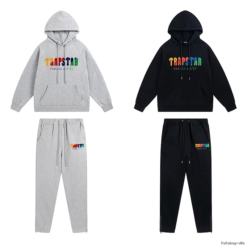Trapstar Rainbow Wind Grey/Black Hooded Set