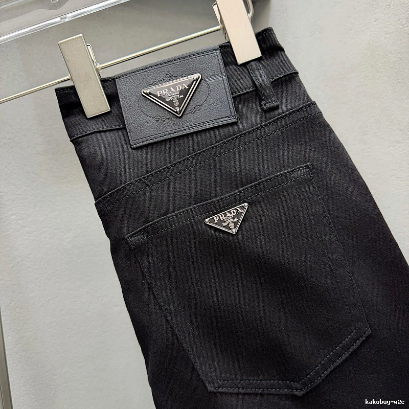 Triangle Hardware And A Structured Dark Denim Finish Prada Logo Jeans in Black
