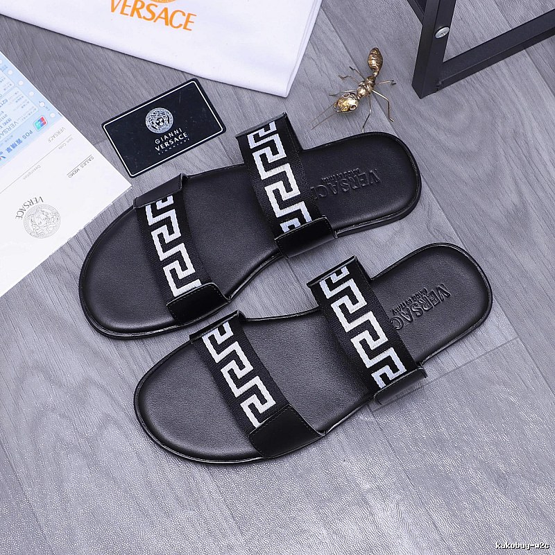 Versace Greek Key Light Luxury Style Black Slides