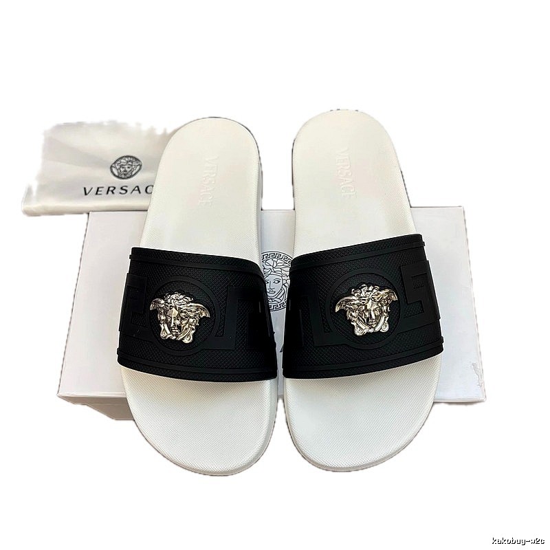Versace Medusa Luxury Style Black and White Slide Sandals