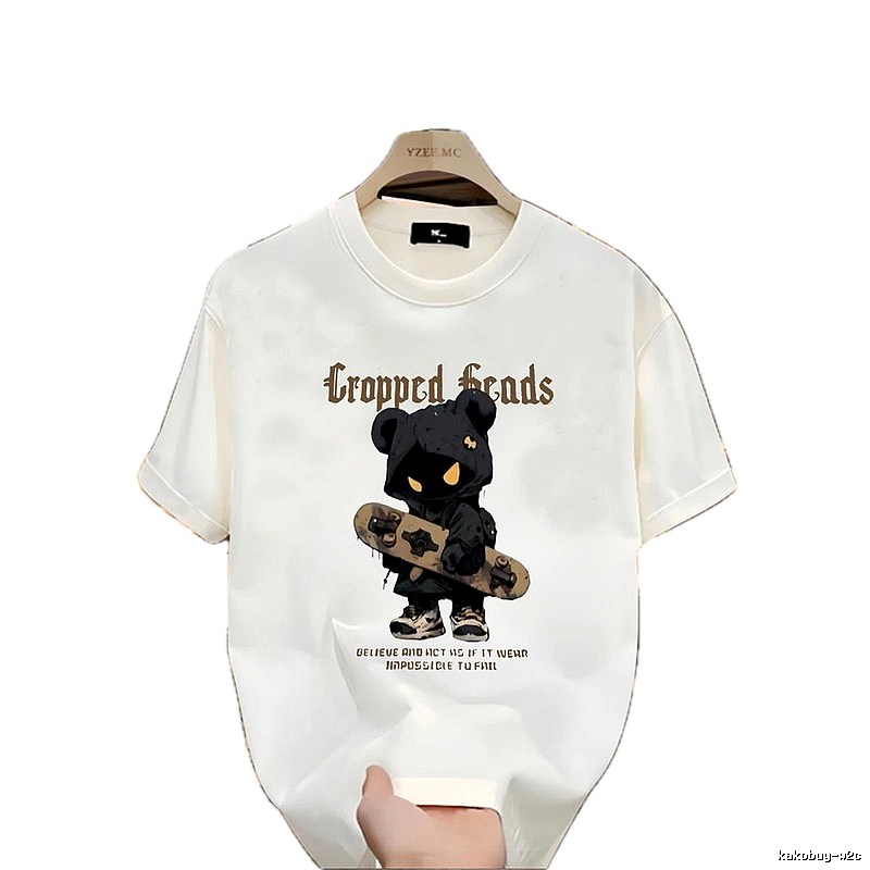 YZEEMC Bear Print Dark Style Off-white T-shirt
